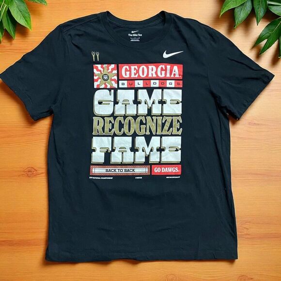 Nike Athletic Fit UGA Georgia Bulldogs National Champions Black Tee Mens Large - Picture 1 of 7